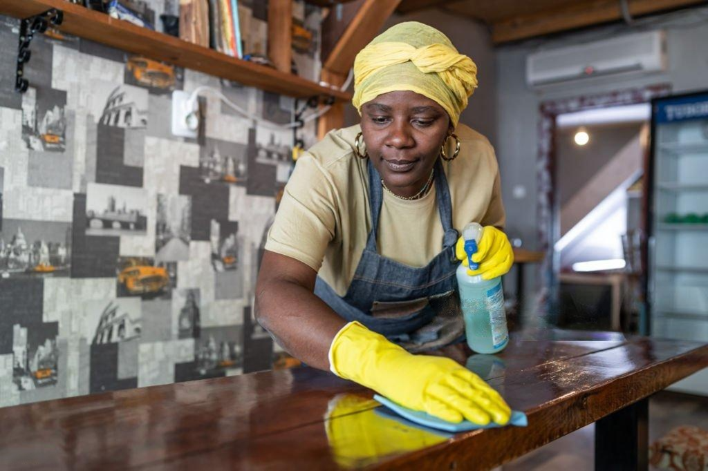 Cleaning professional at work